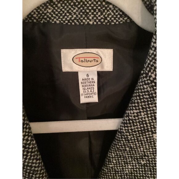 Talbots Wool Blend Tweed Blazer Jacket Sz 6 Lined Black White Business - Picture 2 of 8